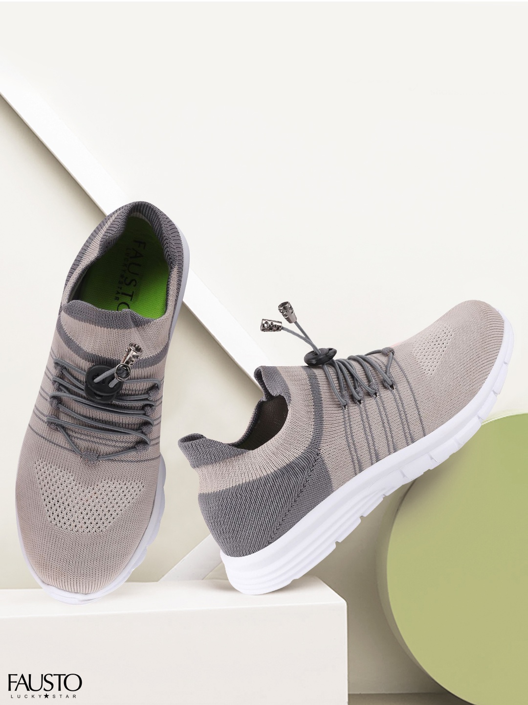 

FAUSTO Men Grey Mesh Running Shoes