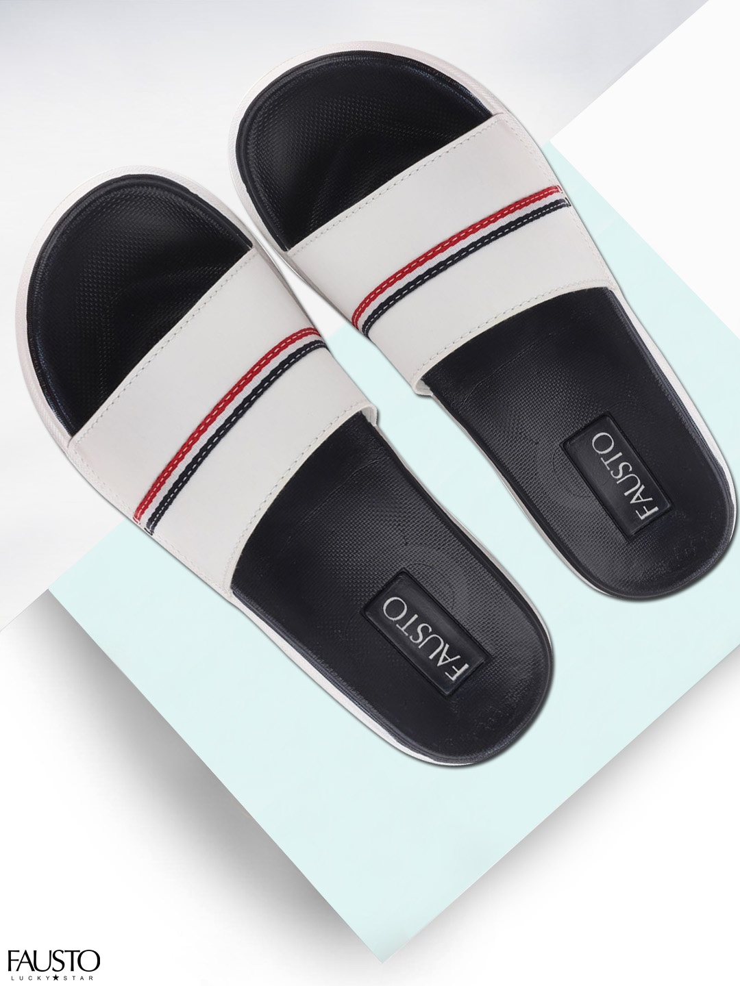 

FAUSTO Men White & Red Striped Sliders