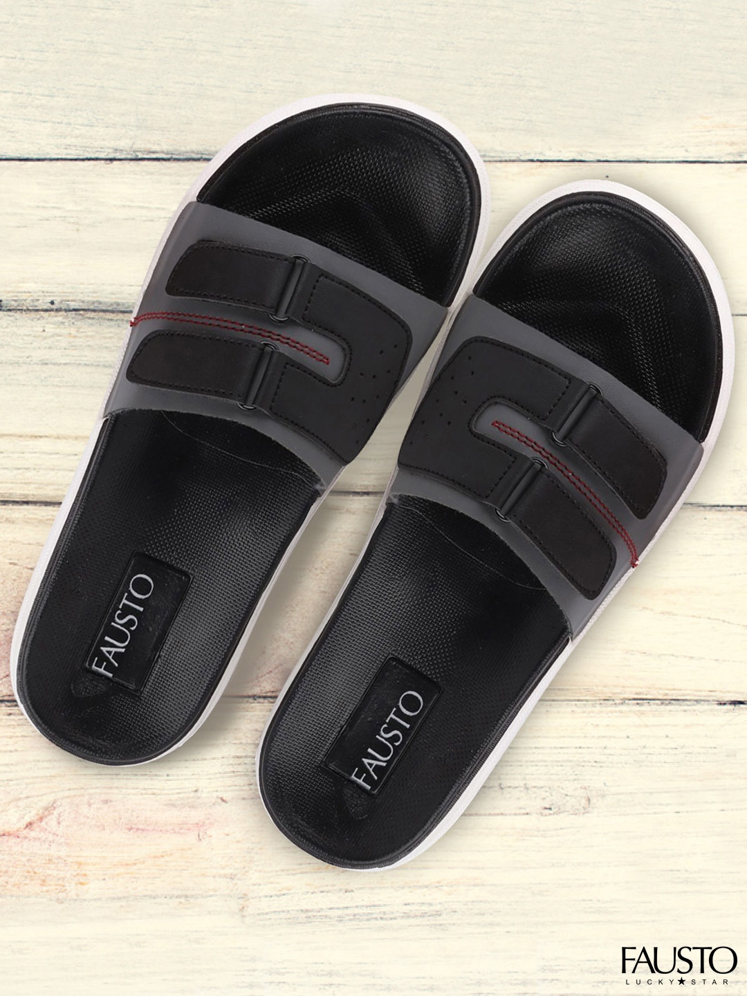 

FAUSTO Men Grey Colourblocked Sliders