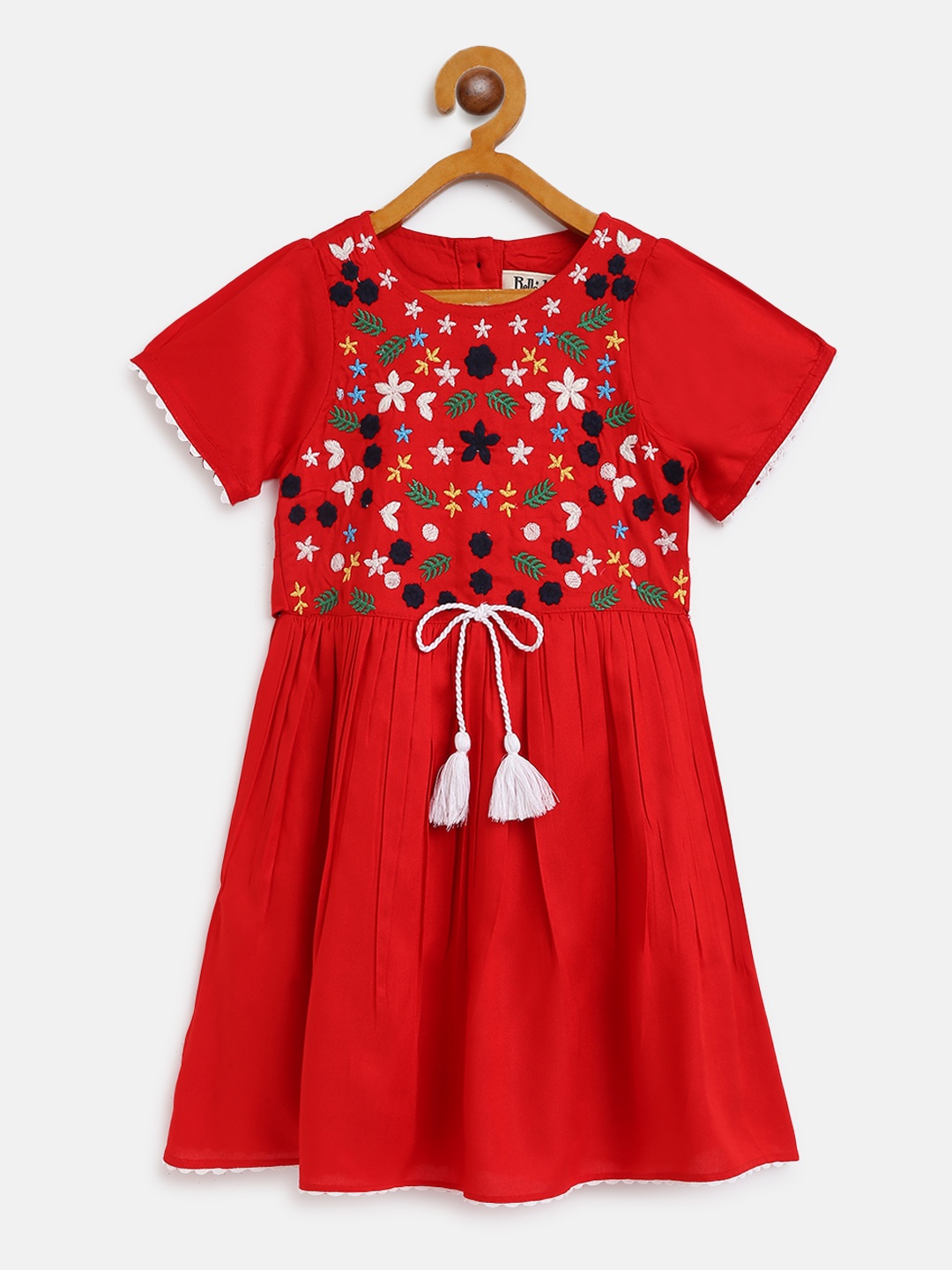 

Bella Moda Girls Red Embroidered Fit & Flare Dress