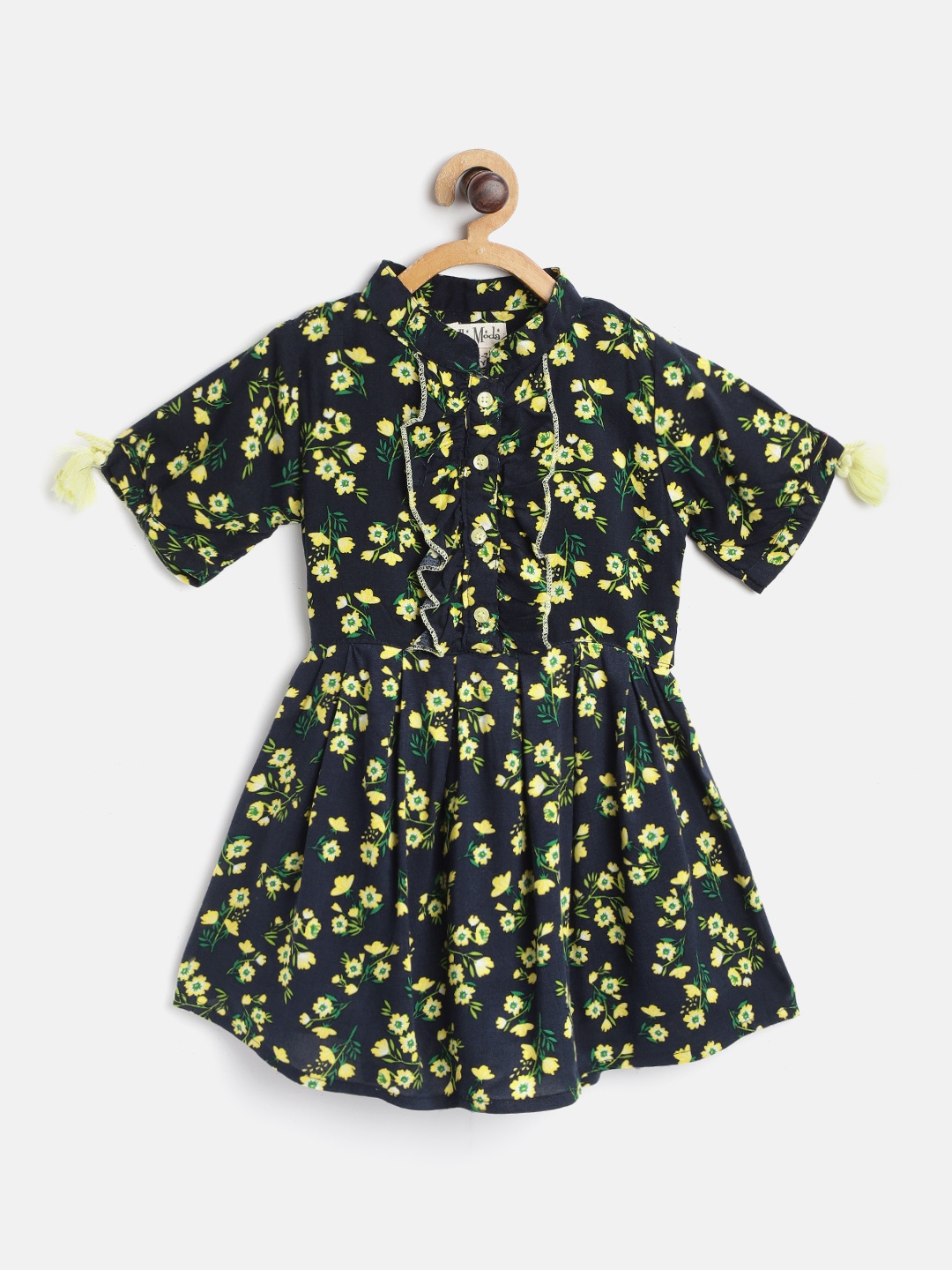 

Bella Moda Girls Navy Blue & Yellow Floral Print A-Line Dress