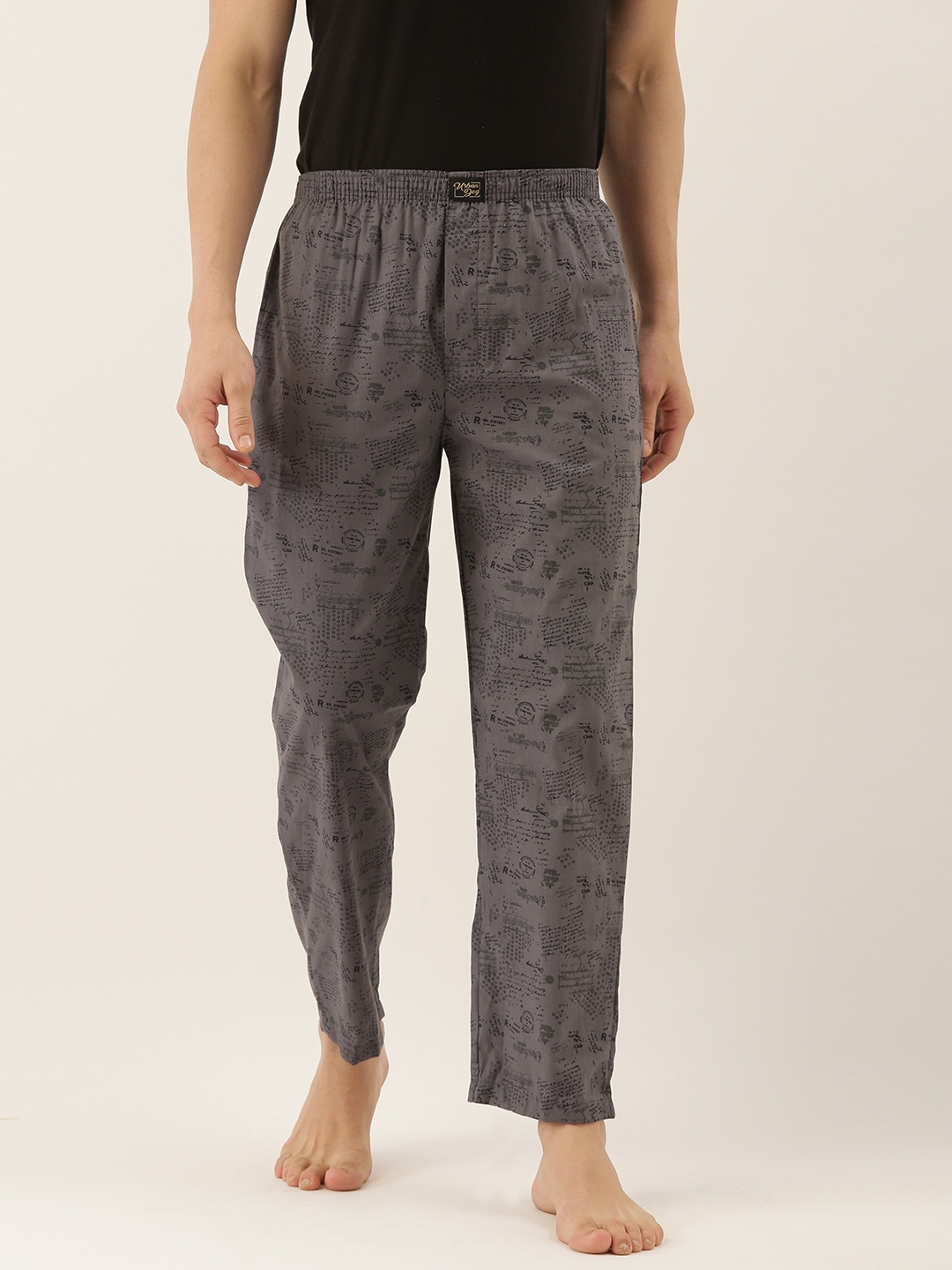 

Urban Dog Men Charcoal Grey & Black Printed Lounge Pants
