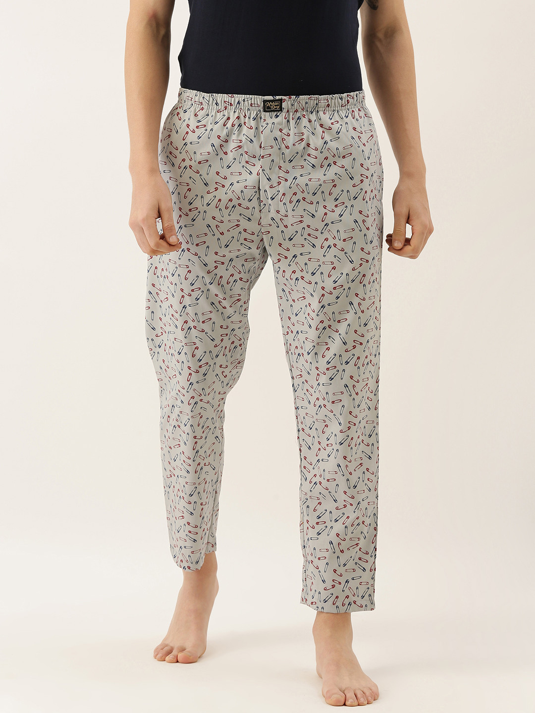 

Urban Dog Men Grey & Blue Printed Lounge Pants