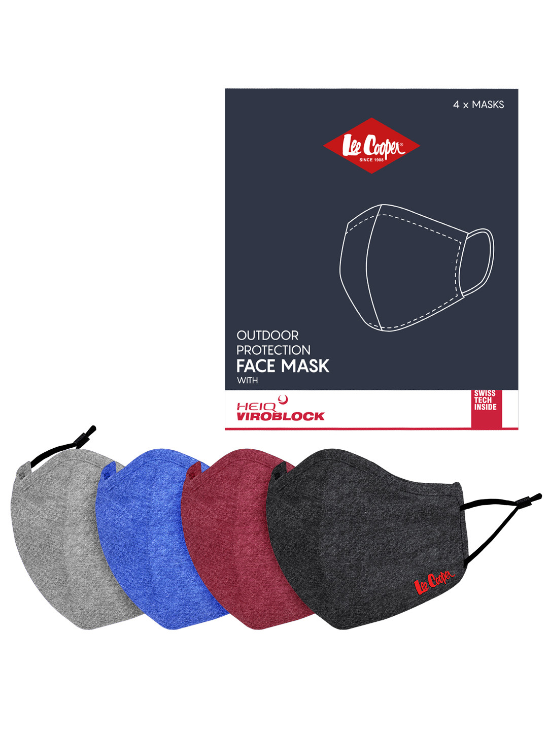 

Lee Cooper Pack Of 4 6-Ply Reusable Protective Outdoor Masks, Multi