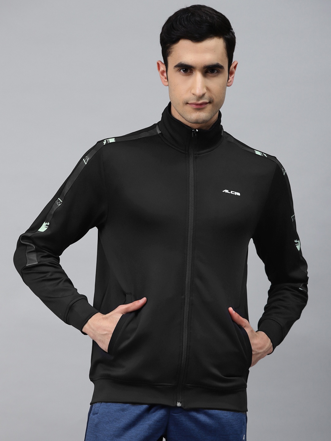

Alcis Men Black Solid Front-Open Sweatshirt