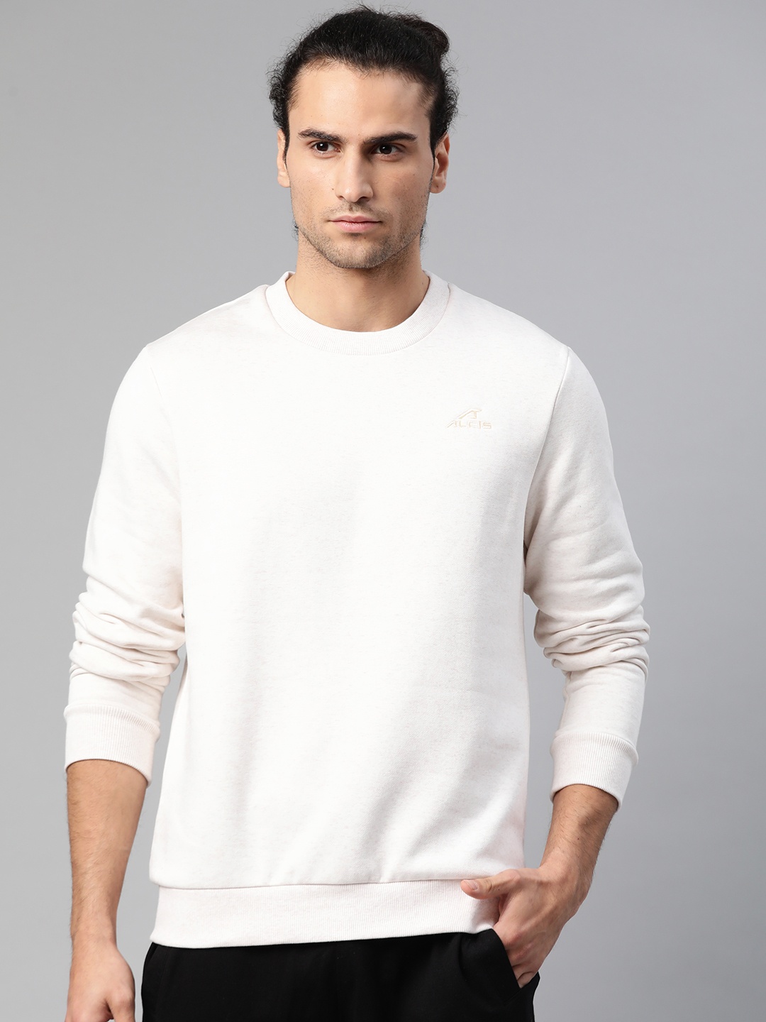 

Alcis Men Off-White Melange Solid Outdoor Sweatshirt