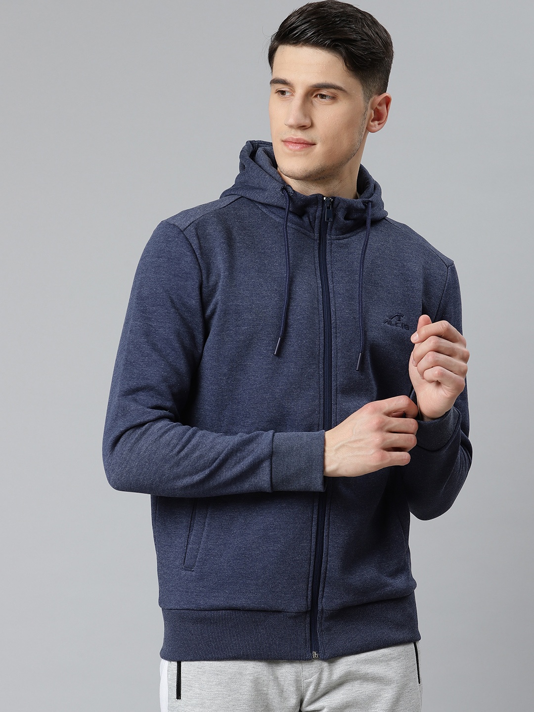 

Alcis Men Navy Blue Solid Hooded Sweatshirt