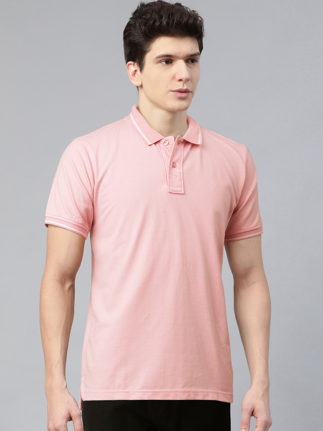 

Van Heusen Sport Men Pink & White Self Design Polo Collar T-shirt