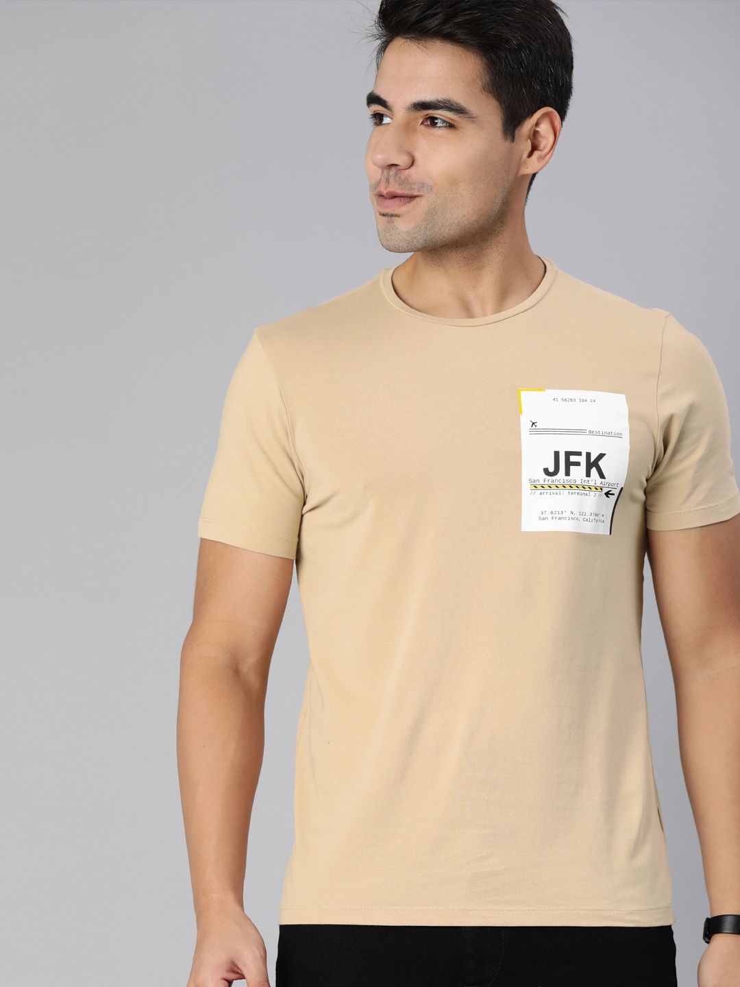 

Arrow New York Men Beige Printed Round Neck T-shirt