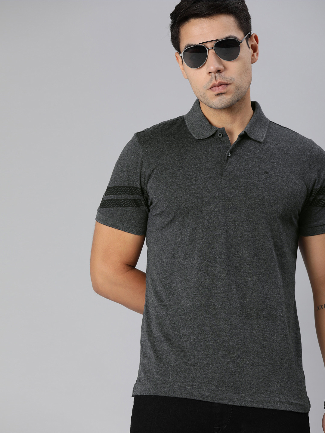 

Arrow New York Men Grey Solid Polo Collar T-shirt
