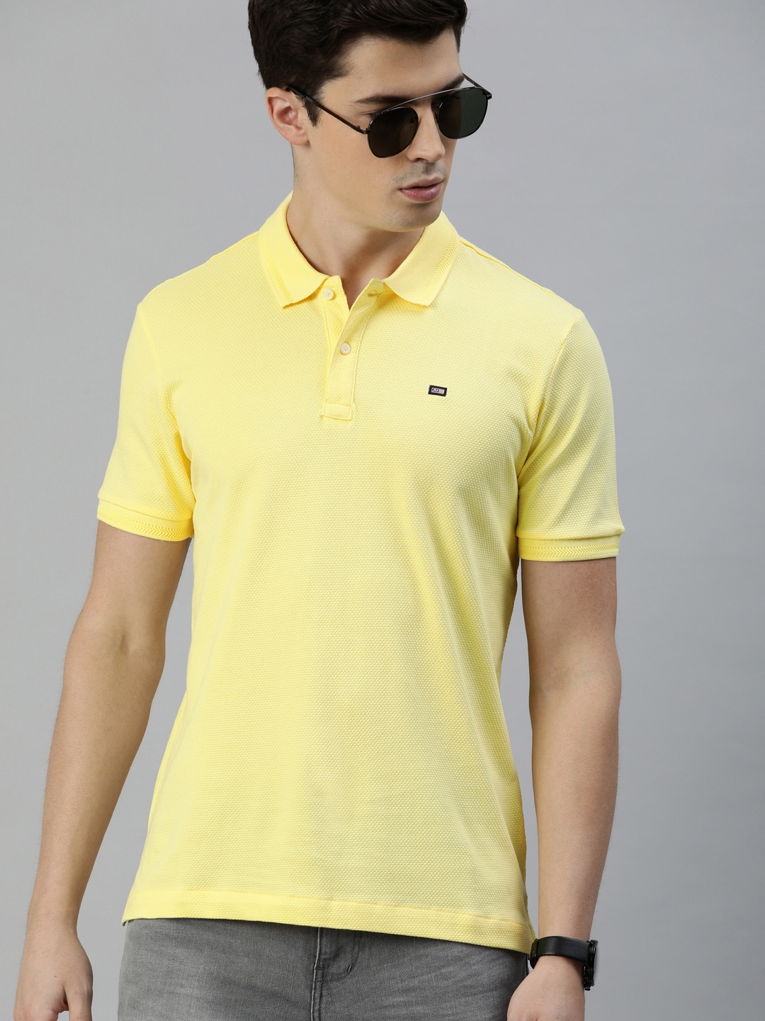 

Arrow Sport Men Yellow Solid Polo Collar Pure Cotton T-shirt