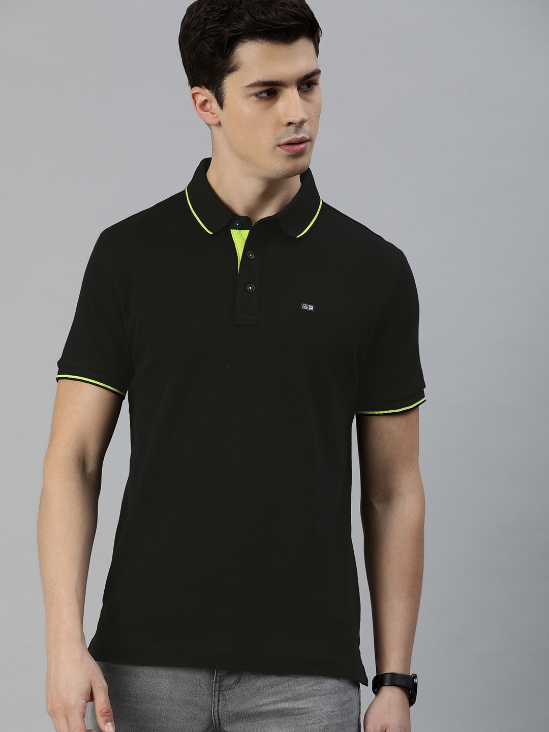 

Arrow Sport Men Black Solid Polo Collar Pure Cotton T-shirt