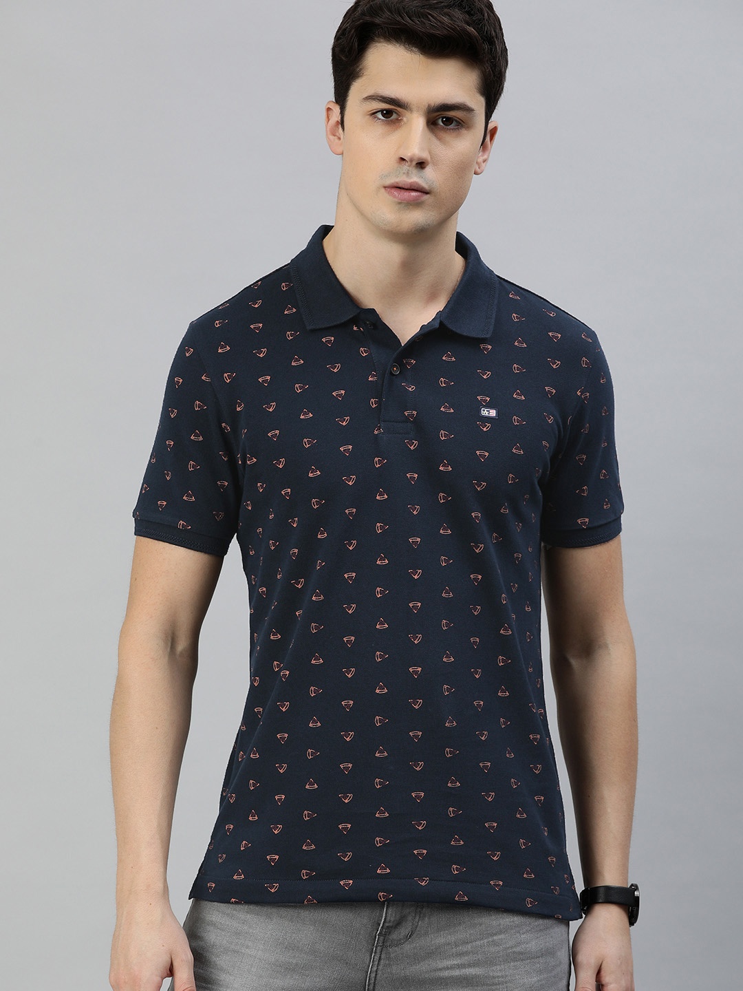 

Arrow Sport Men Navy Blue Printed Polo Collar T-shirt