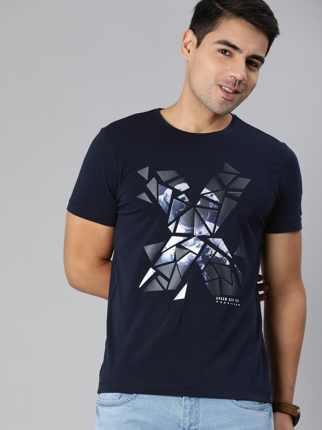 

Arrow New York Men Navy Blue Printed Round Neck T-shirt
