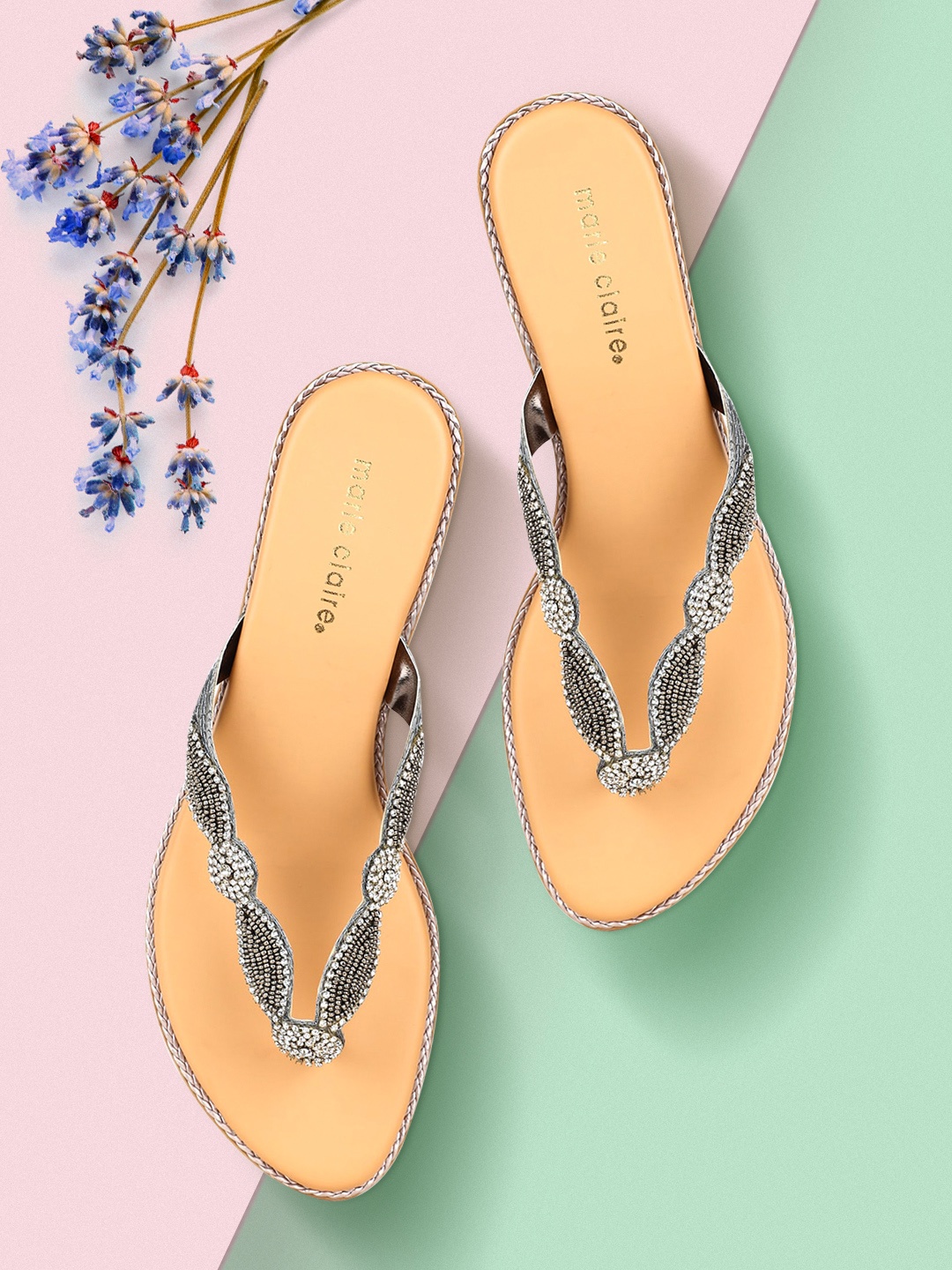 

Bata Women Grey Embellished Block Heels