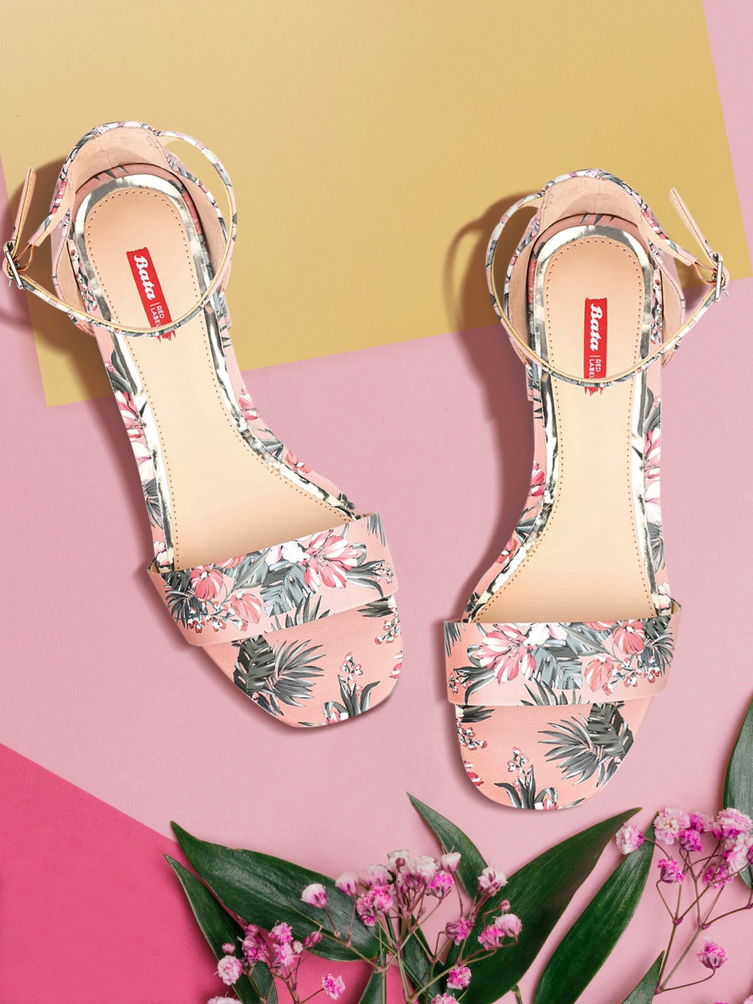 

Bata Women Pink & Grey Floral Printed Block Heels