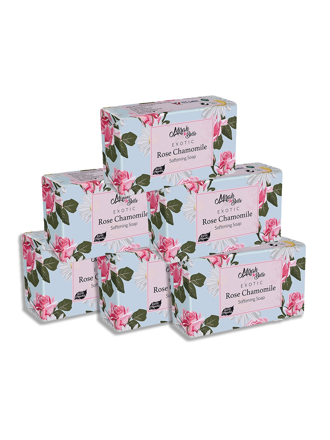 

Mirah Belle Pack of 6 Rose, Chamomile Dry Skin Soap 125 gm (each), Off white