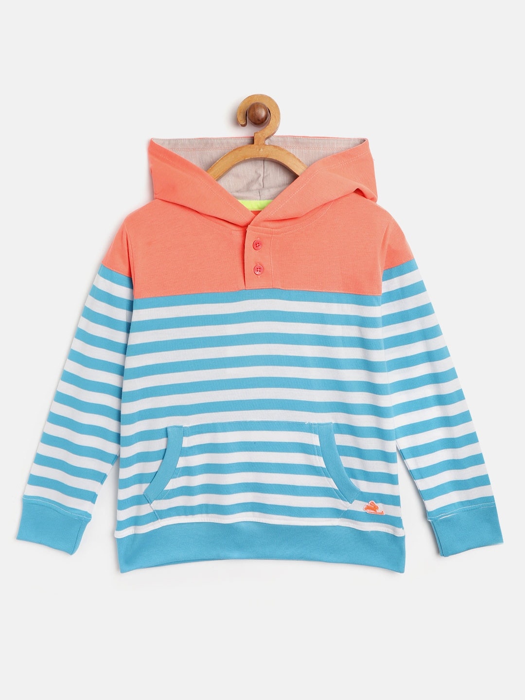 

Cherry Crumble Boys and Girls Multicolor Cut & Sew Striped Hoodie Sweatshirt, Blue