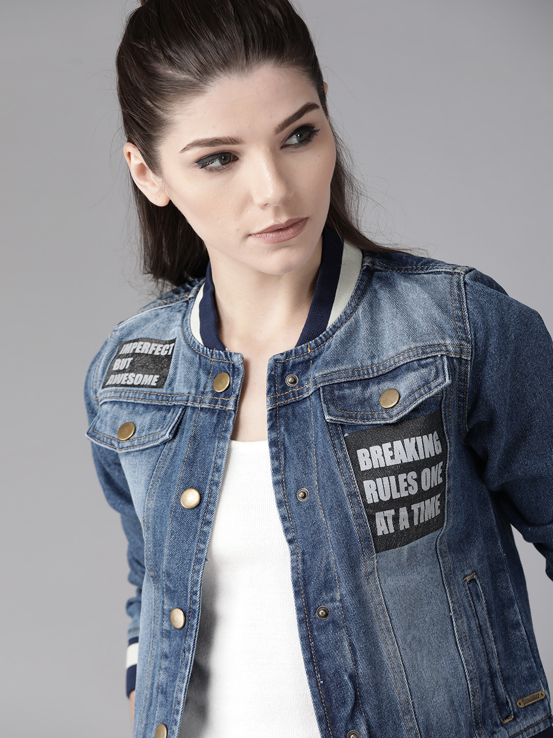 

Roadster Women Blue Pure Cotton Solid Denim Jacket
