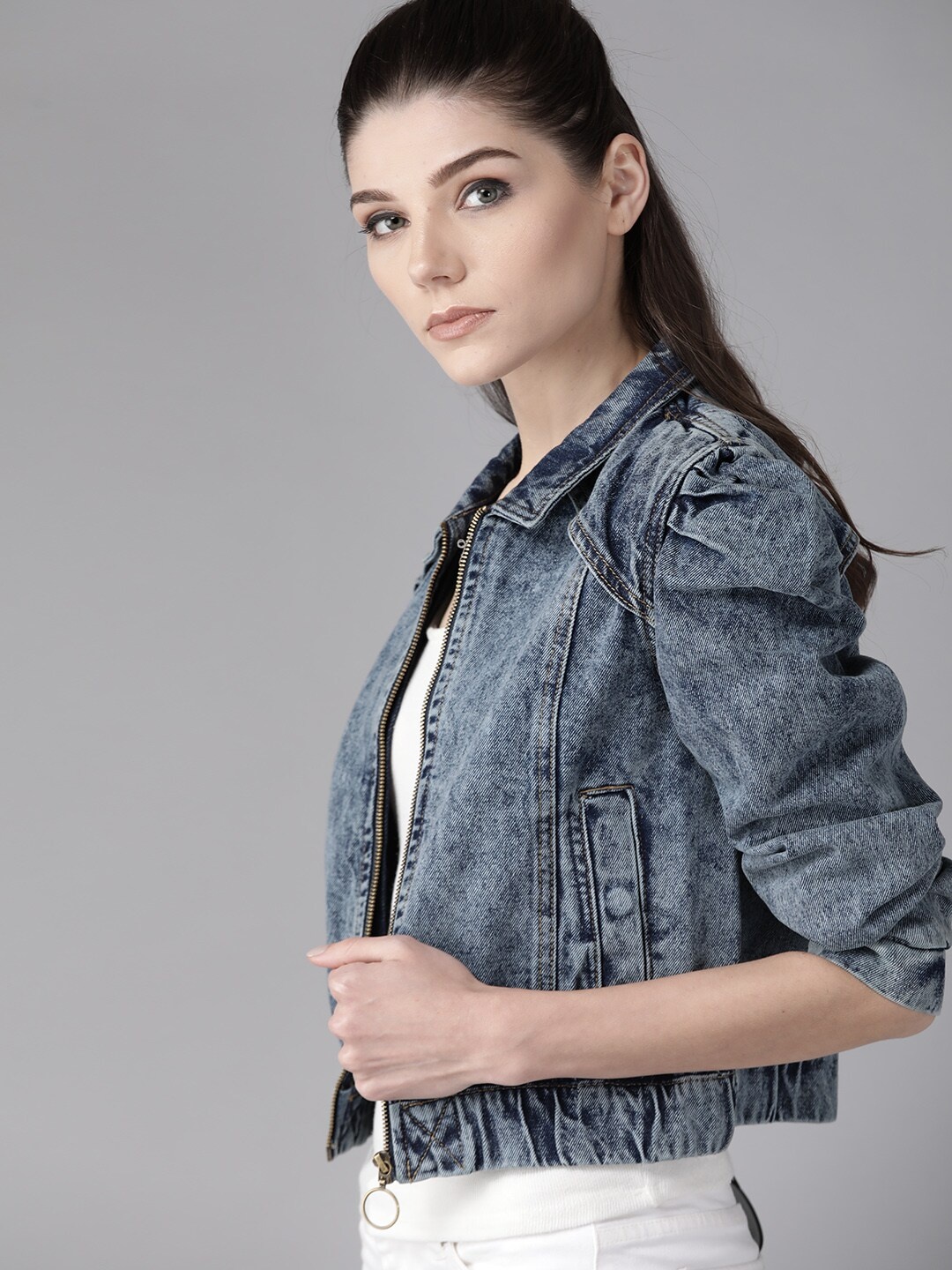 

Roadster Women Blue Pure Cotton Solid Denim Jacket