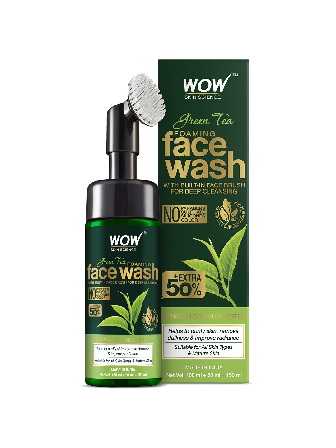 

WOW SKIN SCIENCE Green Tea Foaming Face Wash with Built-In Face Brush 150 ml