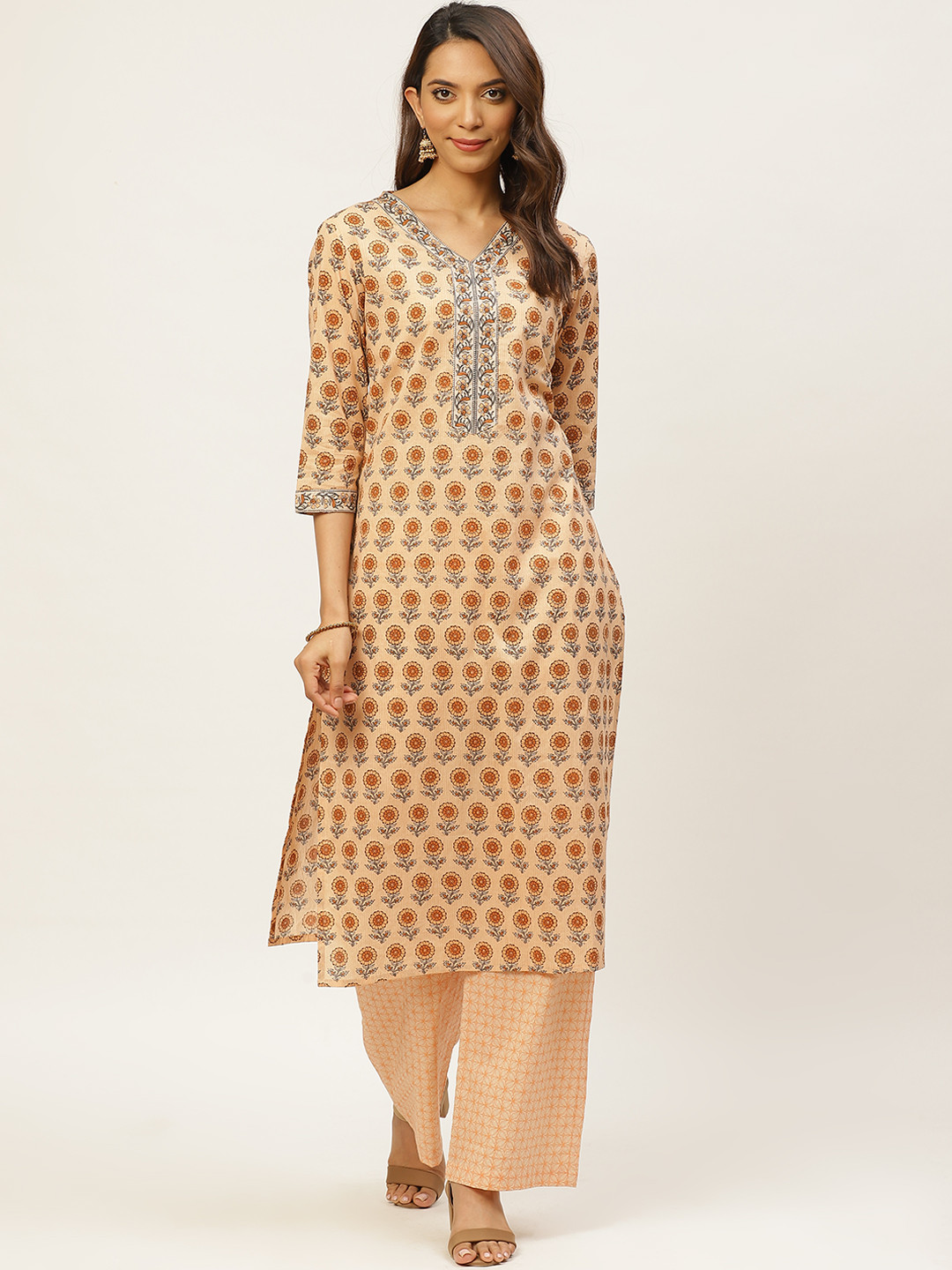 

FABRIC FITOOR Women Beige Printed Kurta with Palazzos