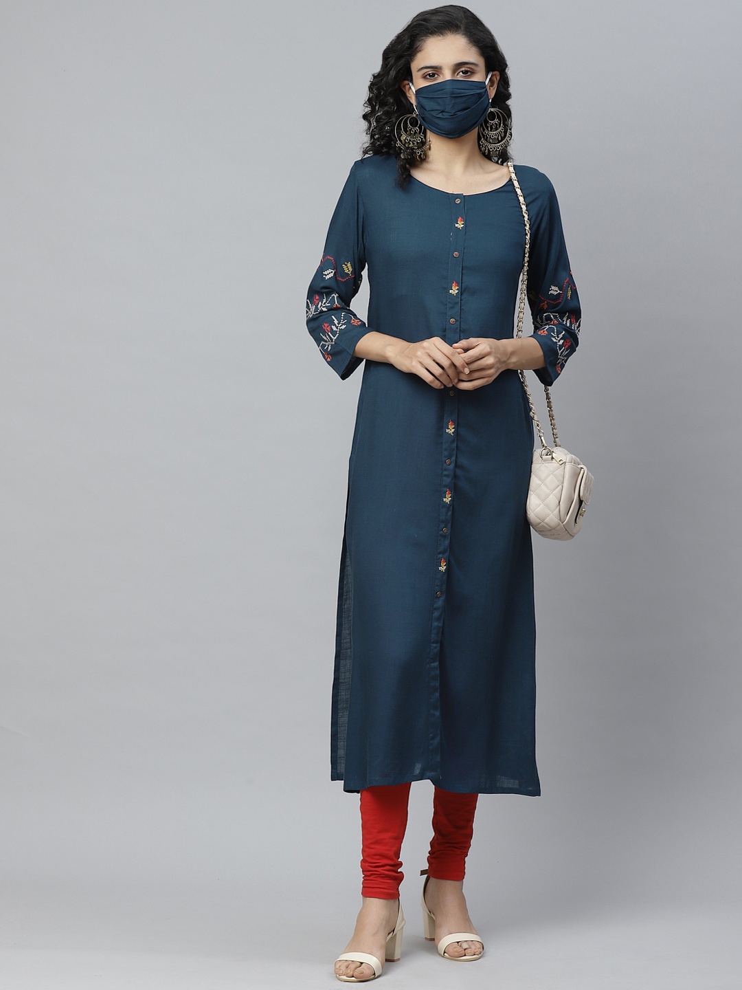

Cayman Women Navy Blue Solid Straight Kurta