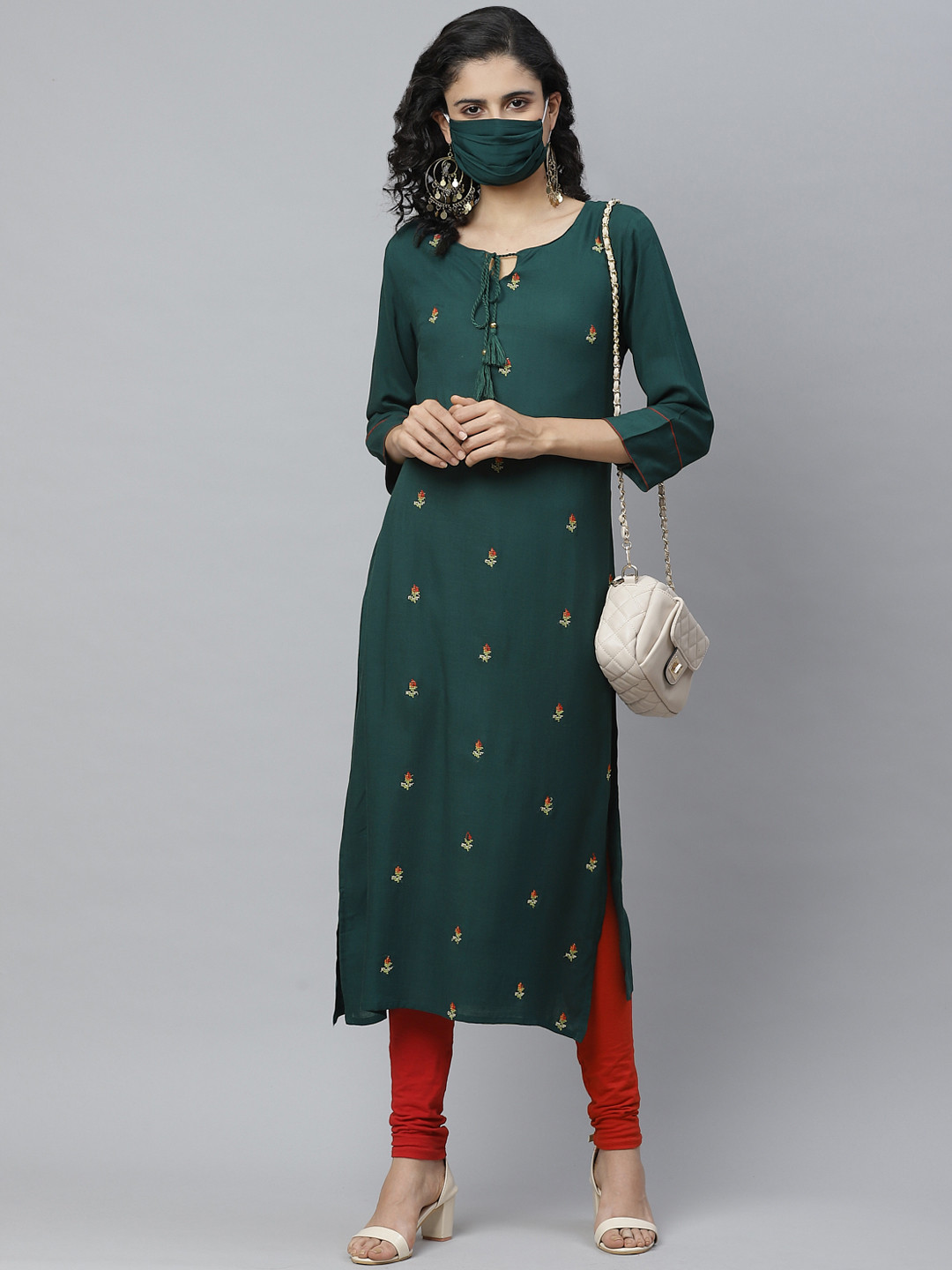 

Cayman Women Green Embroidered Straight Kurta