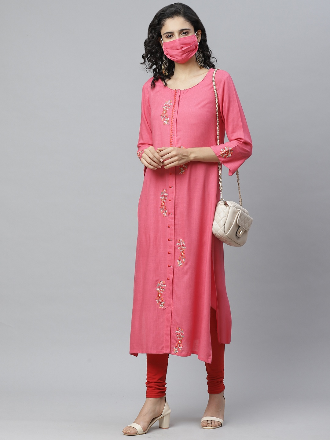 

Cayman Women Pink Solid Straight Kurta