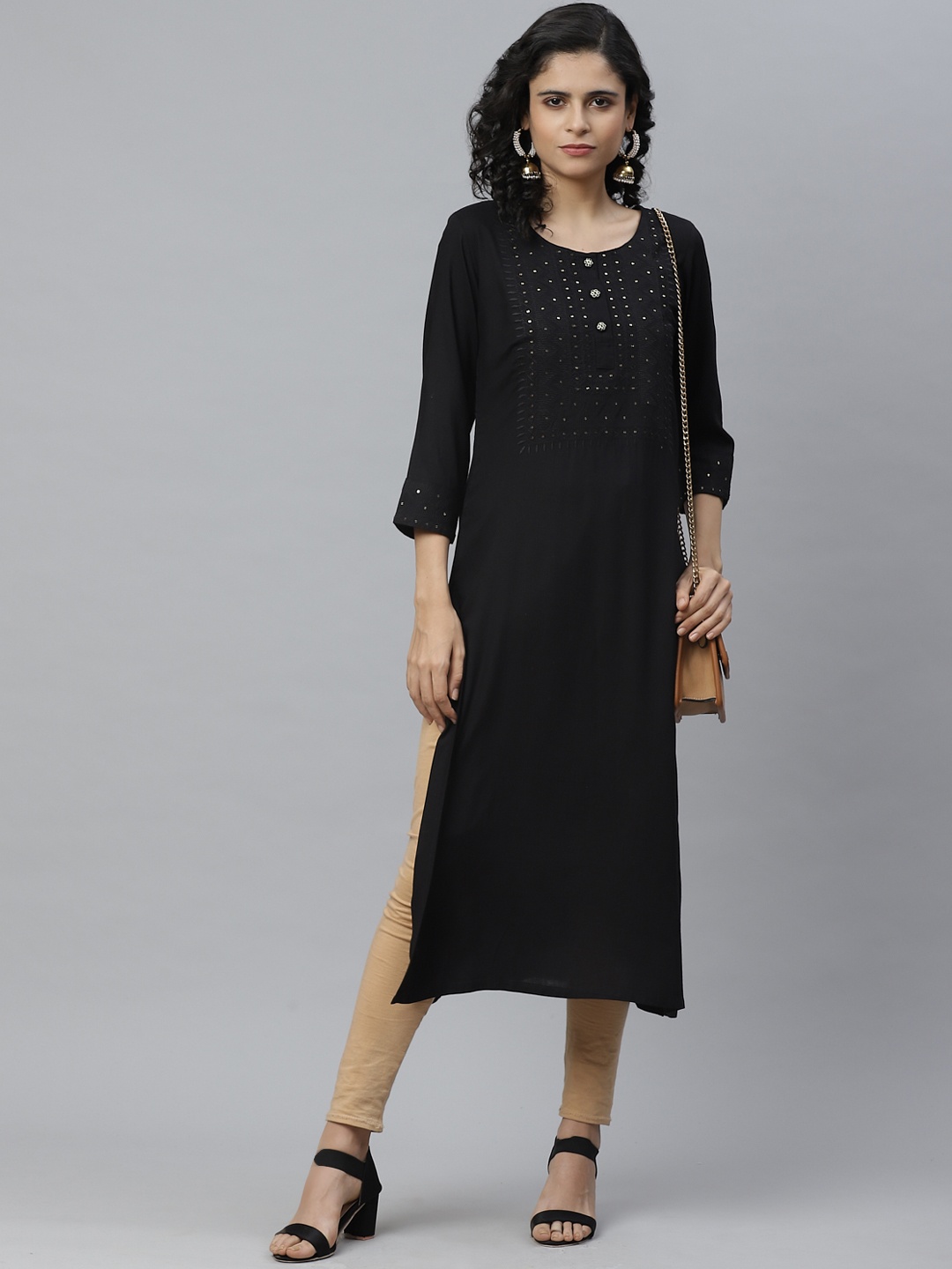 

Cayman Women Black Yoke Design Straight Kurta