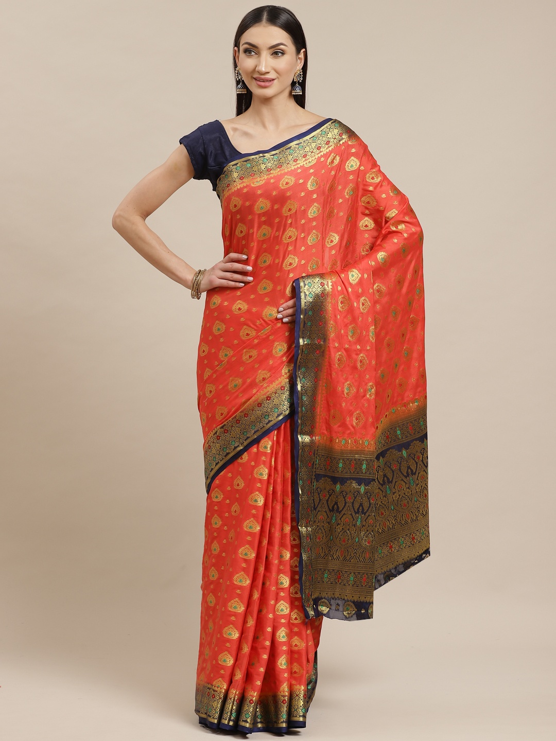

Shaily Red & Golden Ethnic Zari Woven Design Kanjeevaram Saree