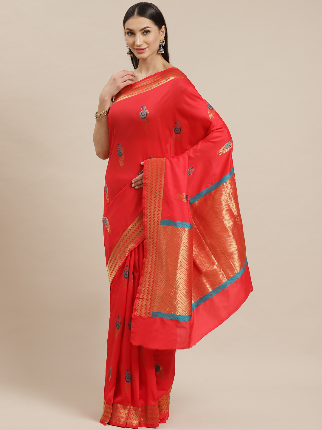

Shaily Red & Blue Ethnic Zari Woven Design Saree