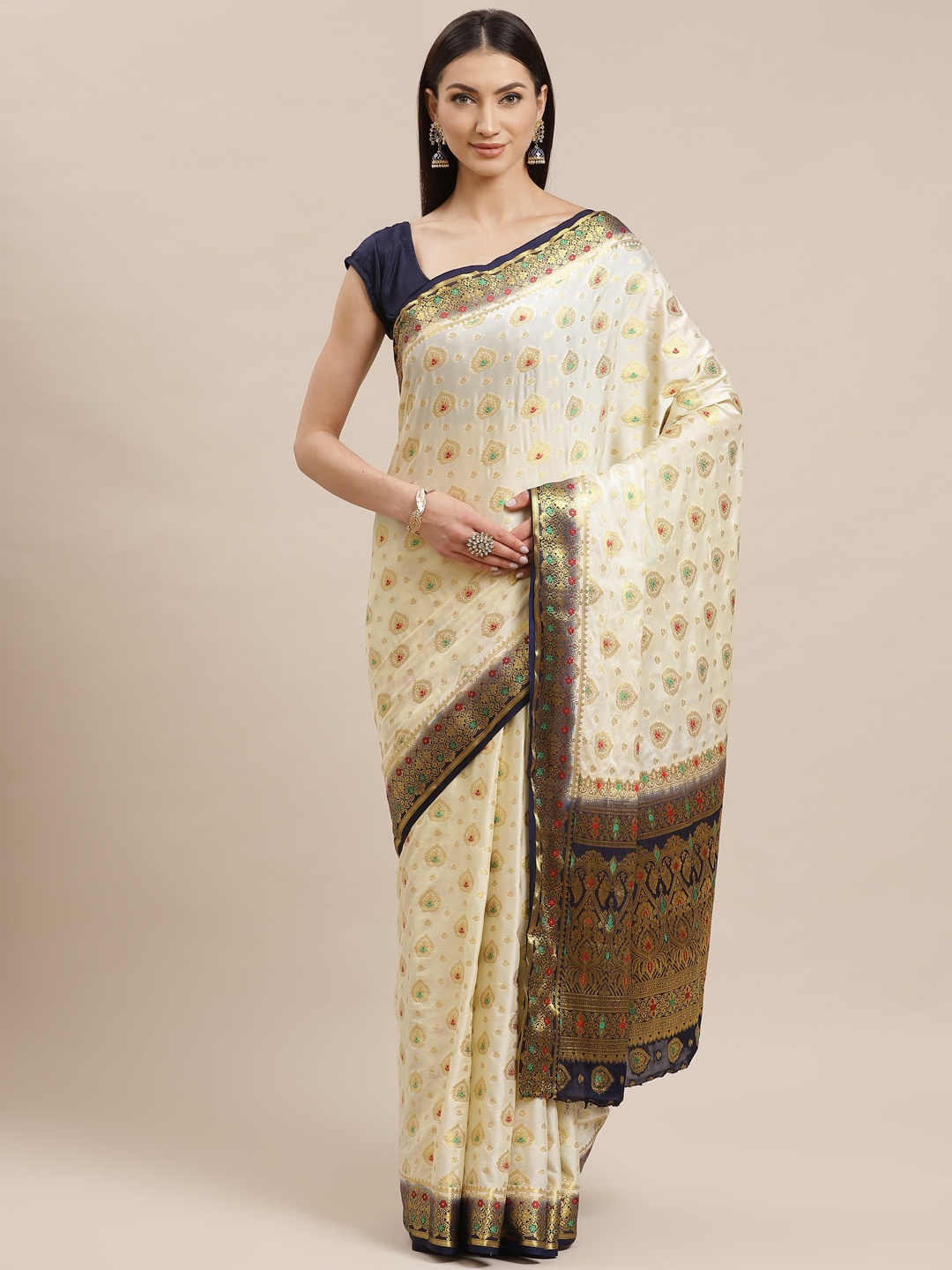 

Shaily Off-White & Golden Zari Woven Design Kanjeevaram Saree