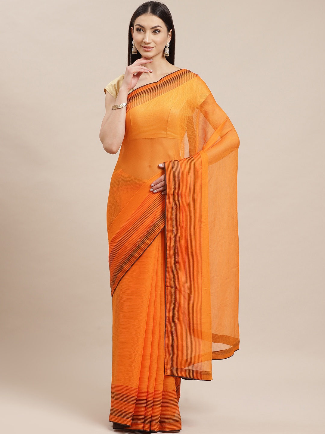 

Shaily Orange Solid Saree