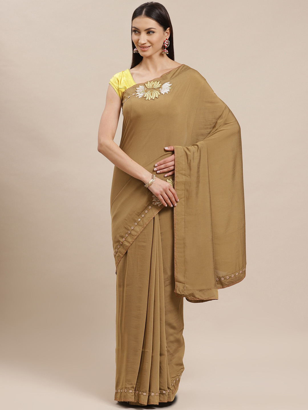 

Shaily Olive Green Solid Saree