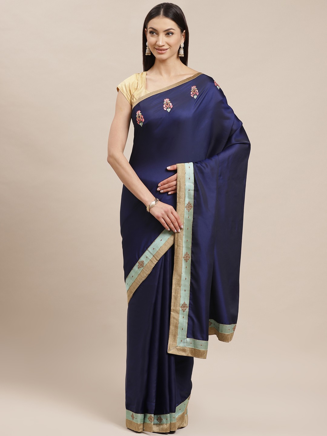 

Shaily Navy Blue Solid Saree