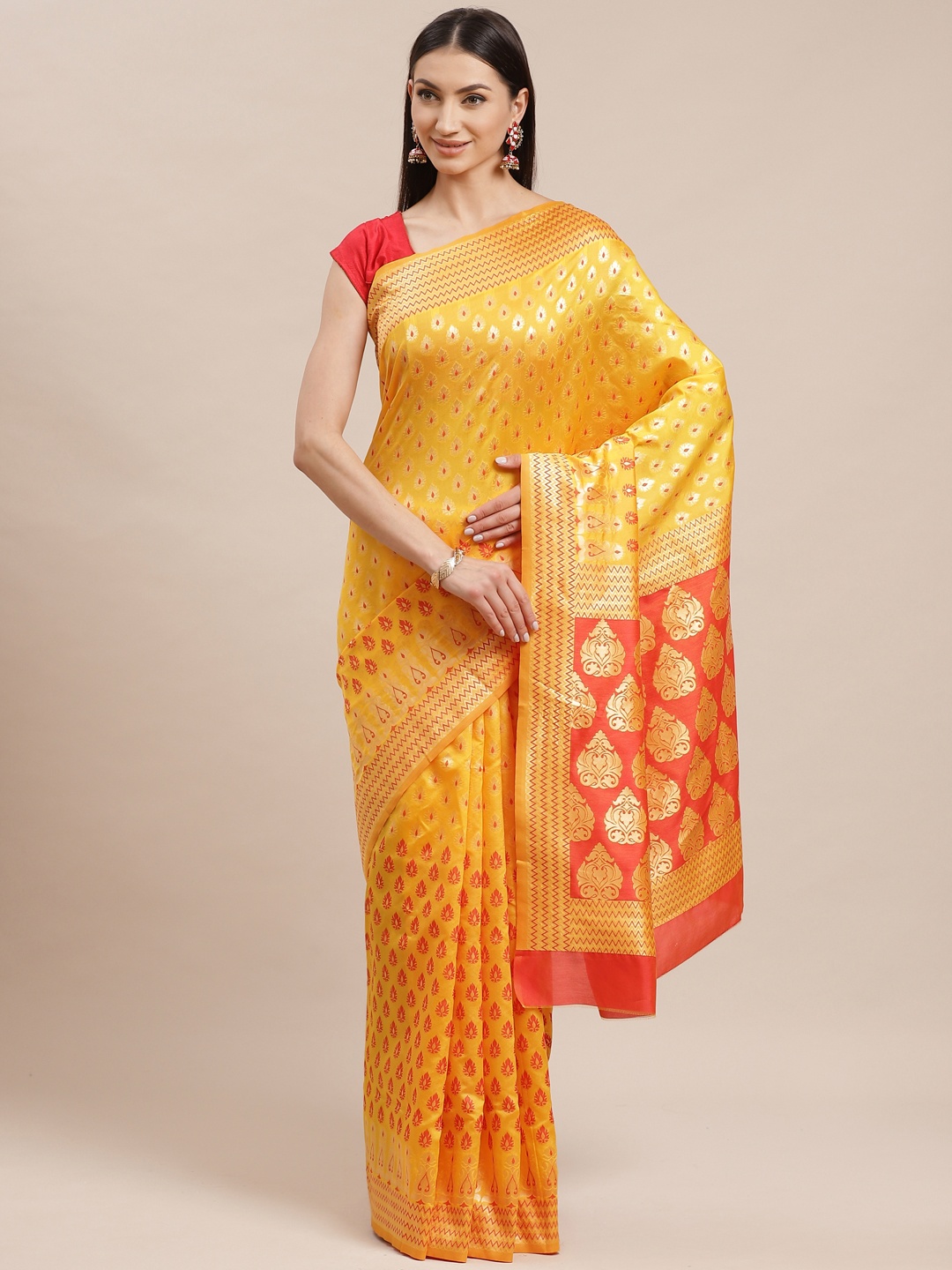 

Shaily Yellow & Red Zari Woven Design Banarasi Saree