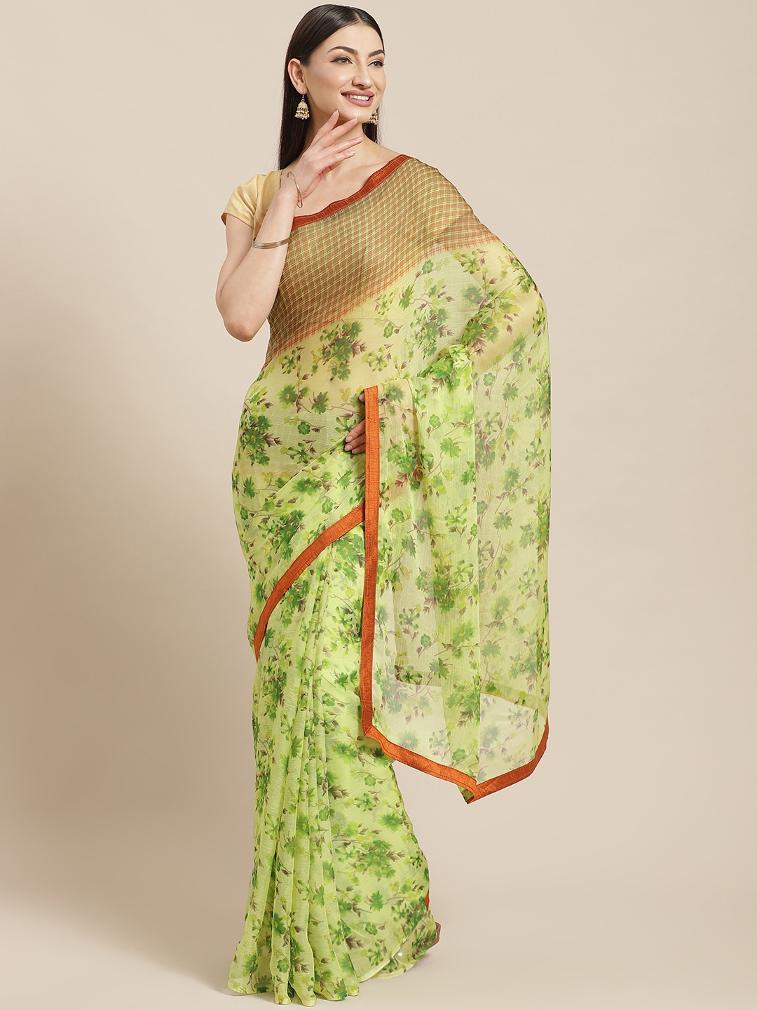 

Shaily Green Floral Printed Saree