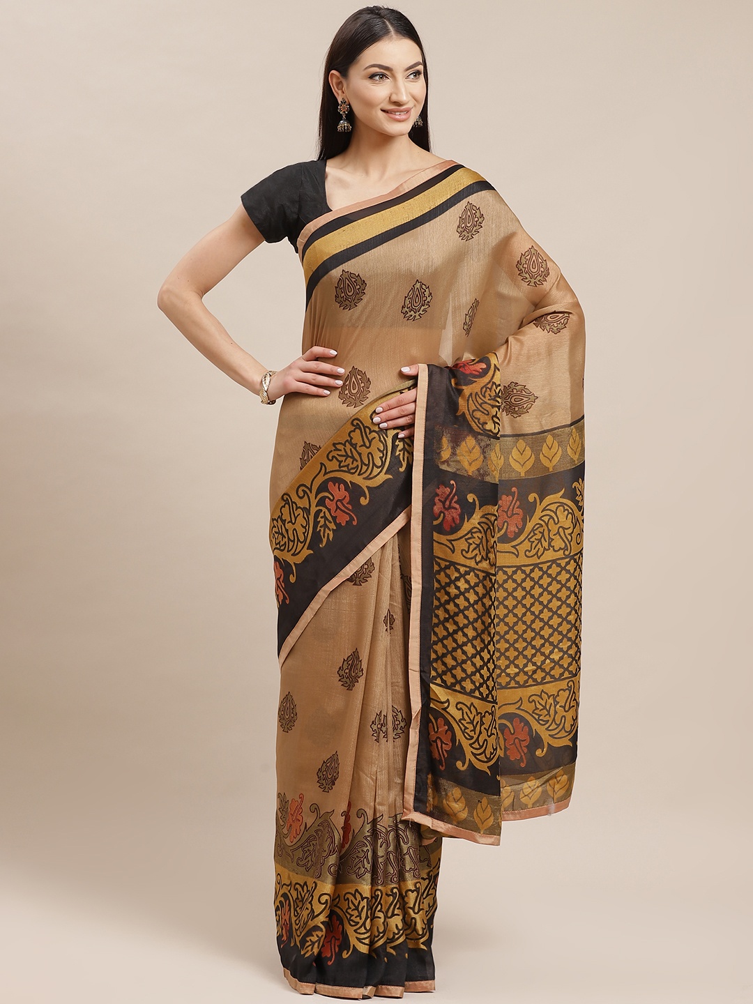 

Shaily Beige & Black Printed Saree