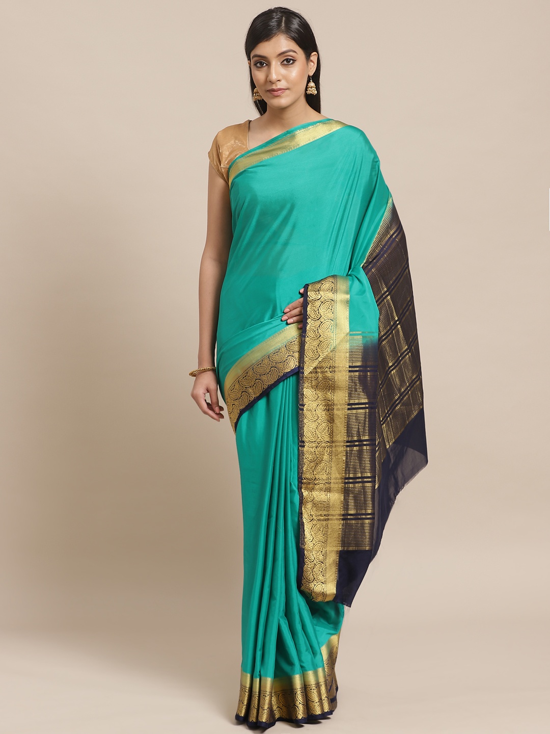 

Shaily Green Solid Zari Kanjeevaram Saree