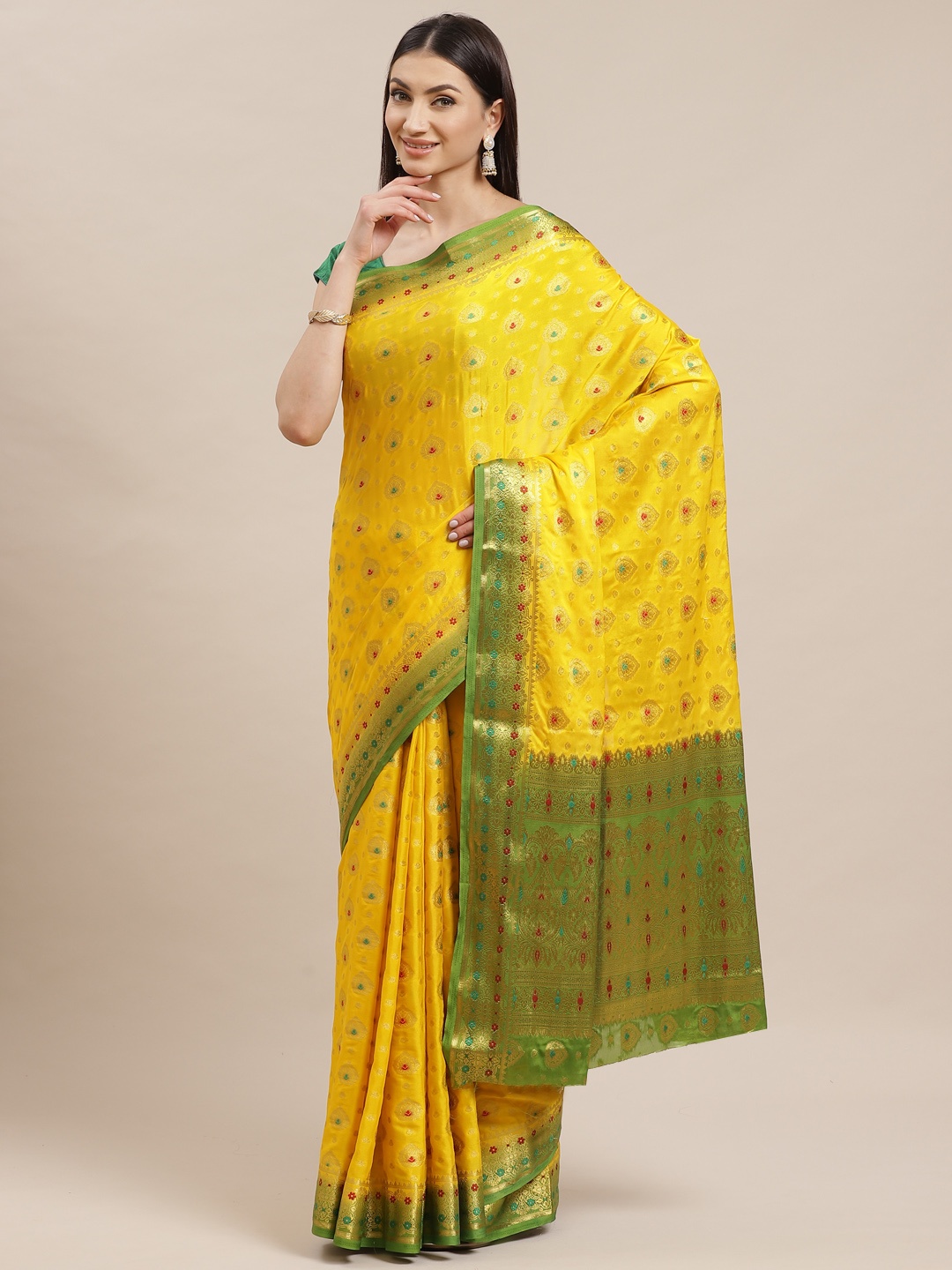 

Shaily Yellow & Golden Zari Woven Design Kanjeevaram Saree