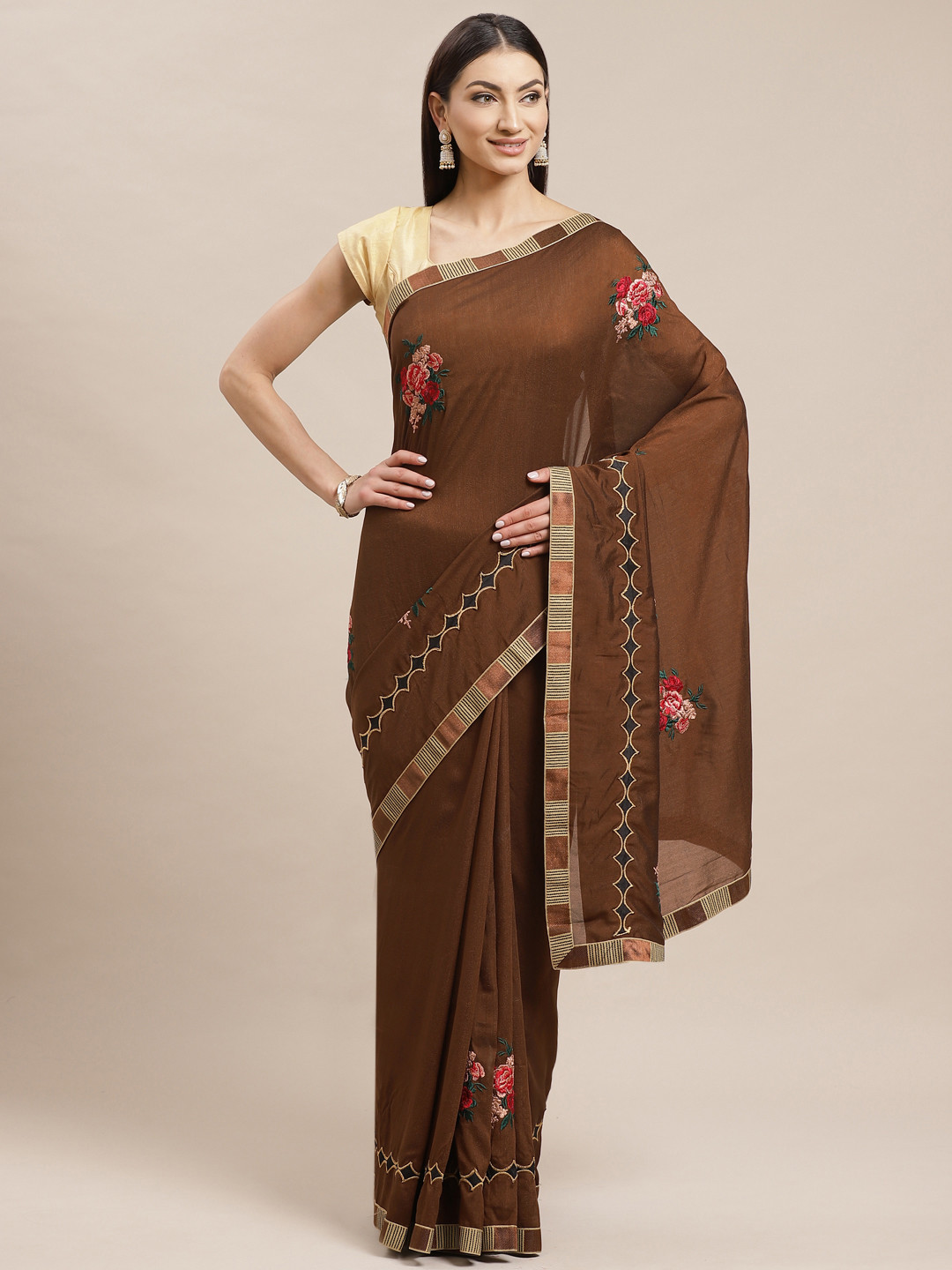 

Shaily Brown Embroidered Saree