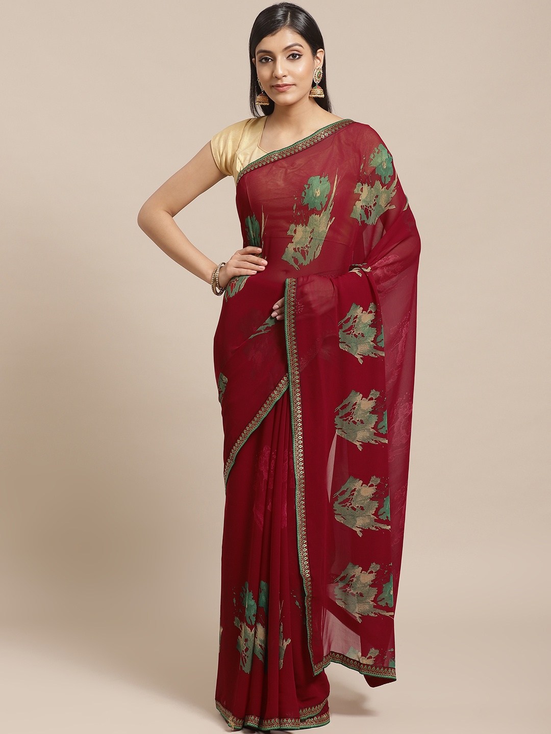 

Shaily Red & Green Printed Saree