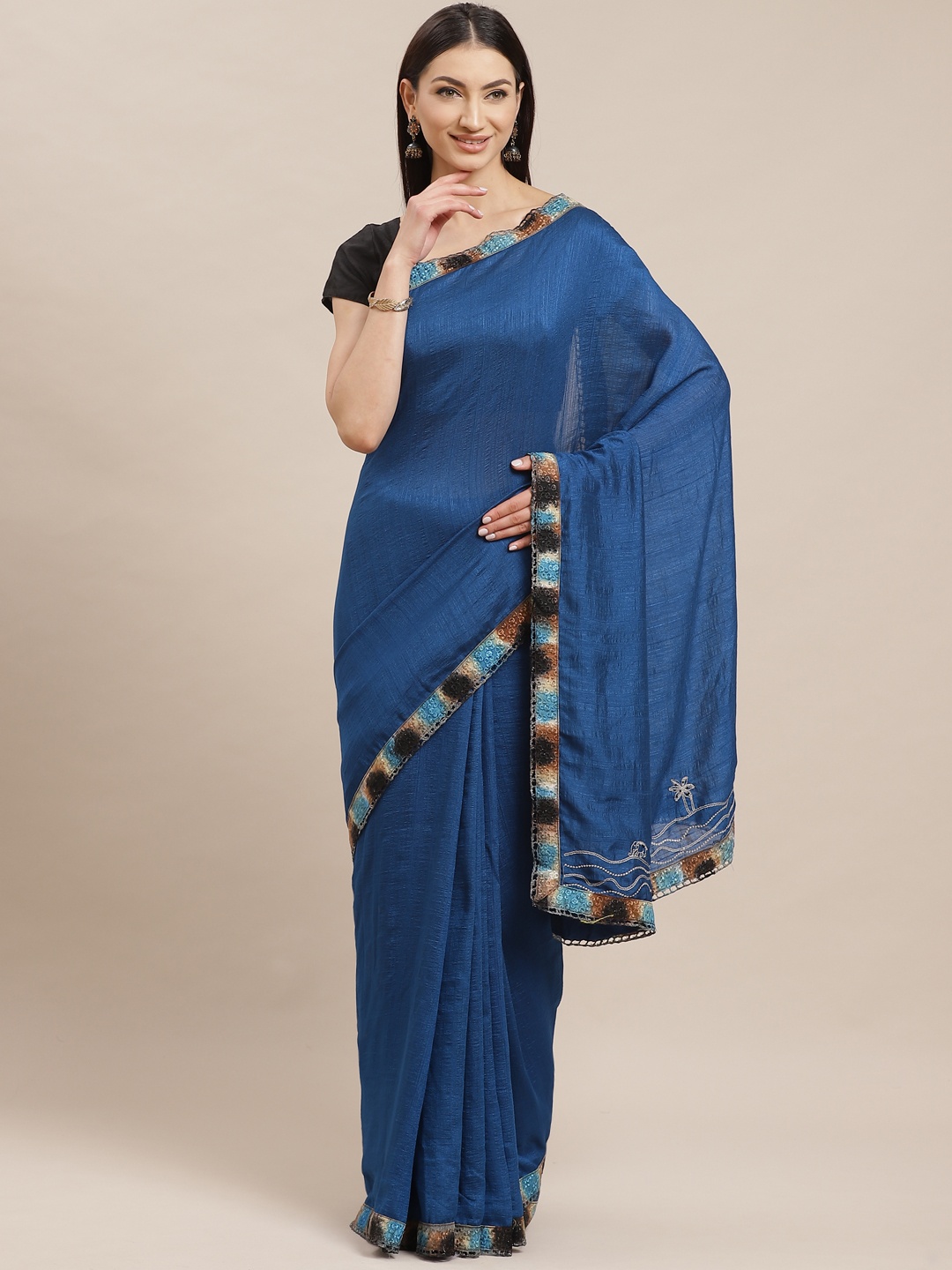 

Shaily Teal Blue Solid Saree