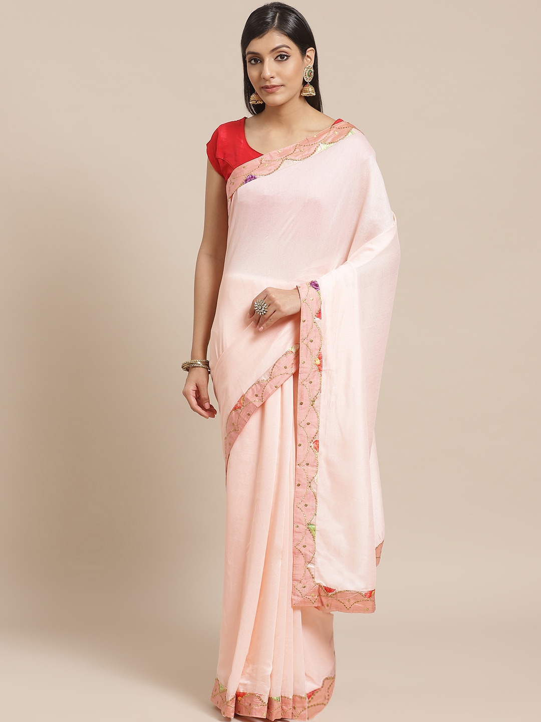 

Shaily Pink Solid Saree