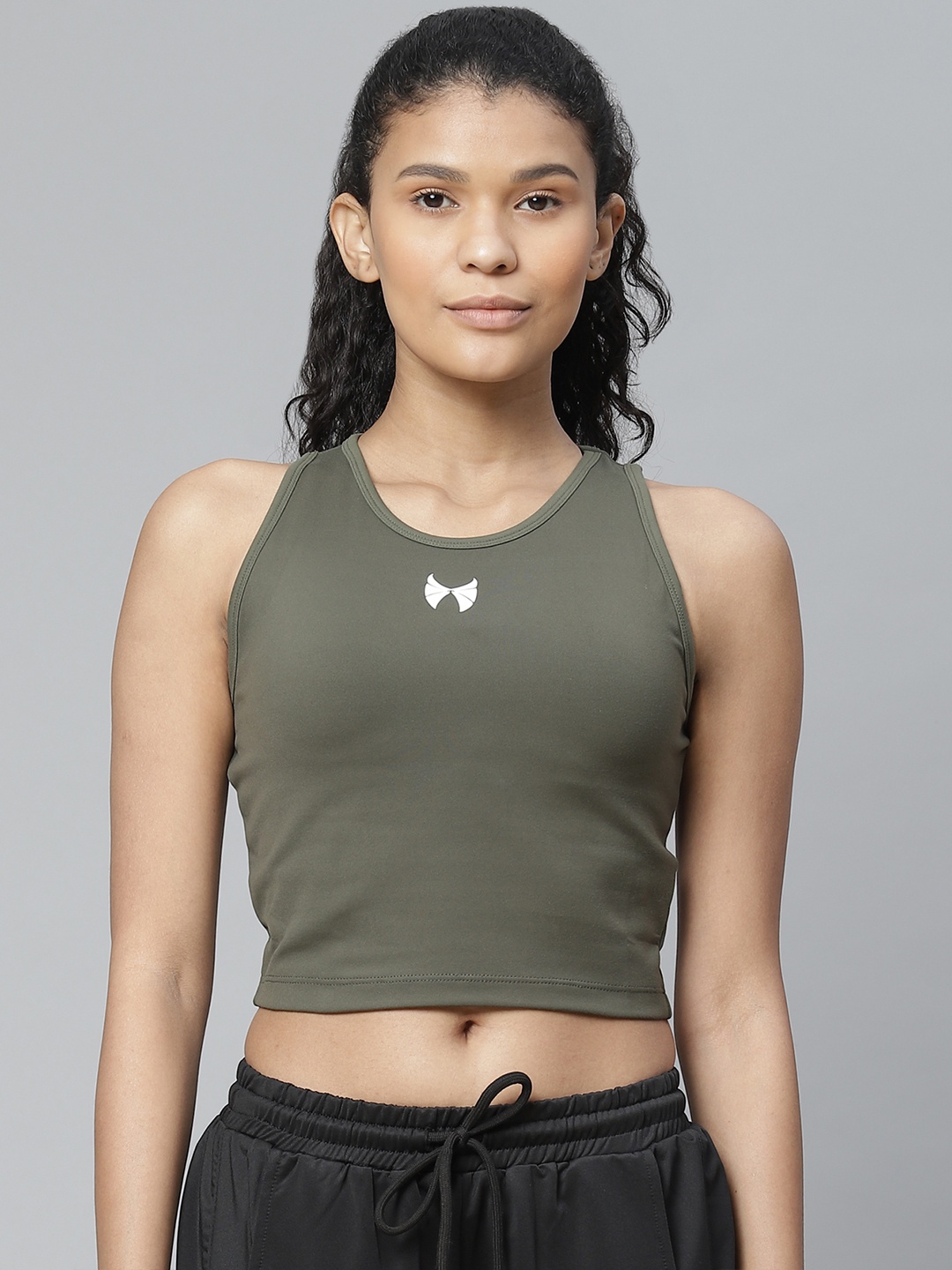 

skyria Women Olive Green Solid Cropped Tank Top