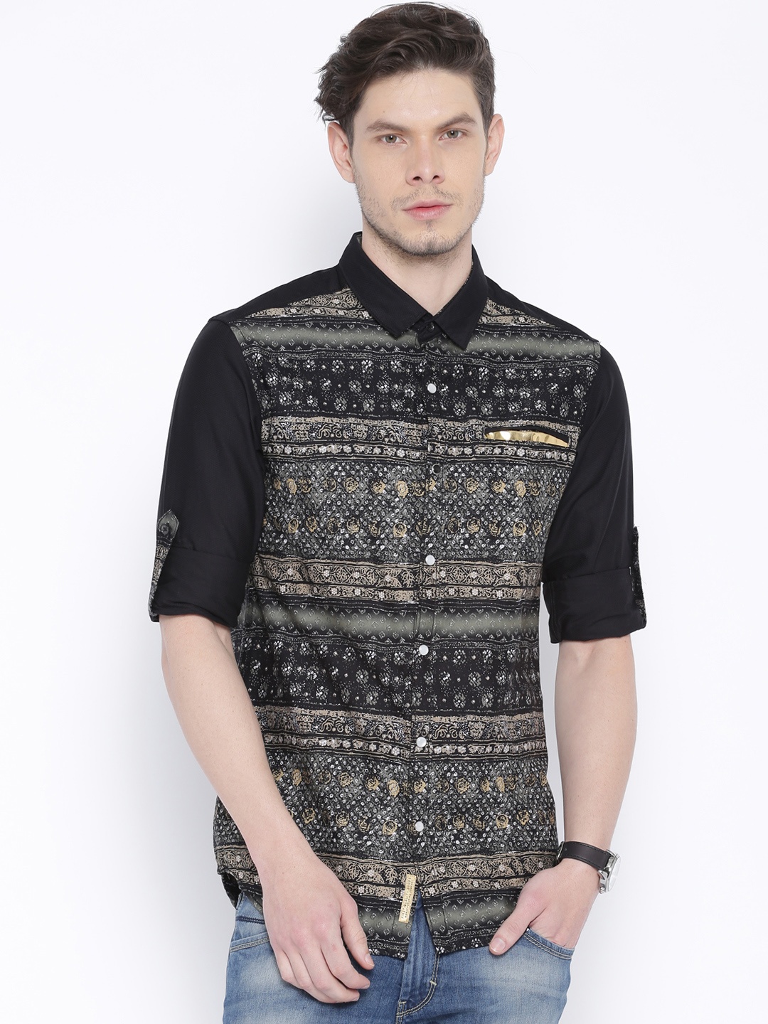 

The Indian Garage Co. Men Black Slim Printed Casual Shirt