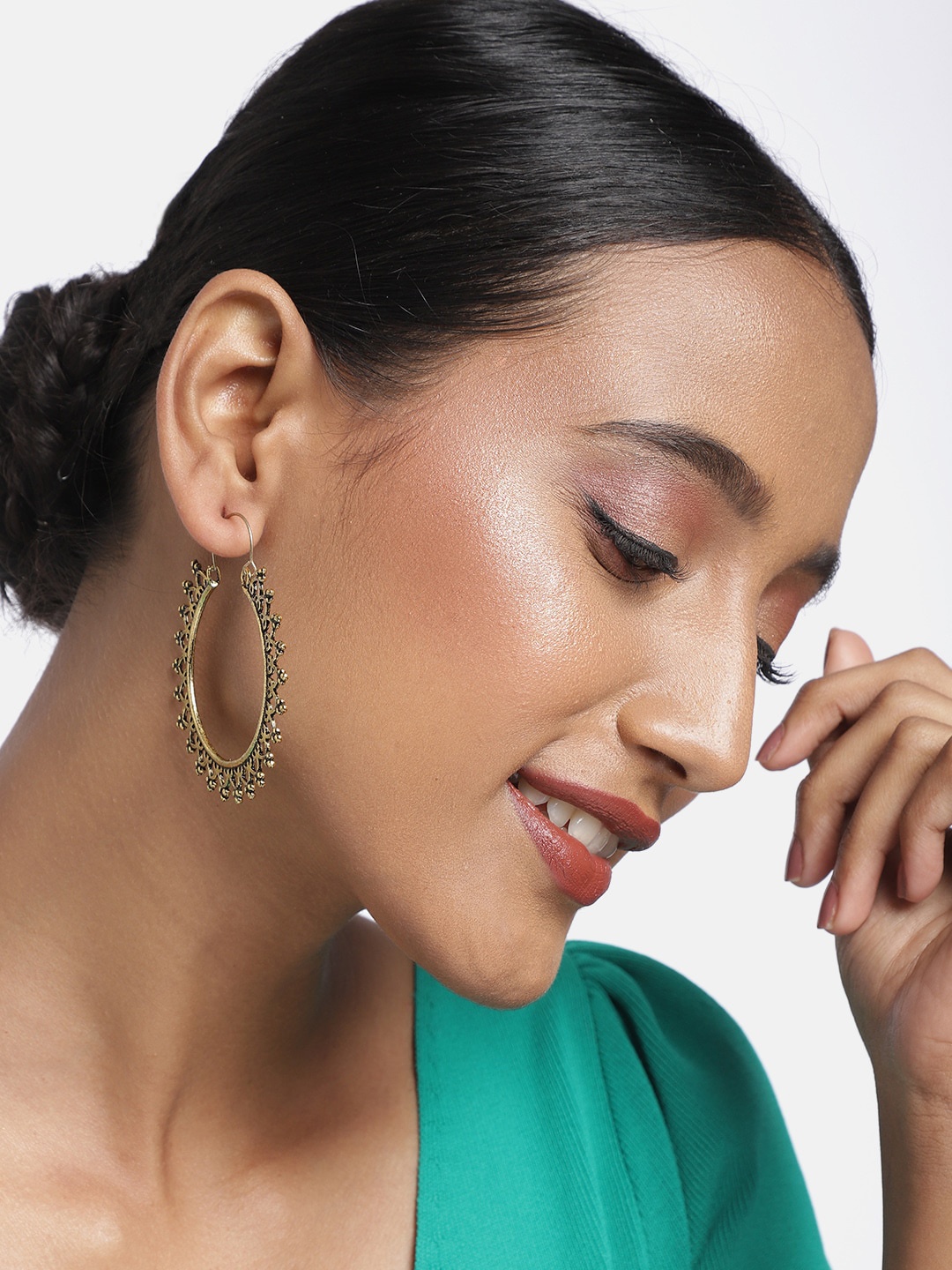 

Ayesha Set of 2 Gold-Toned Antique Circular Hoop Earrings