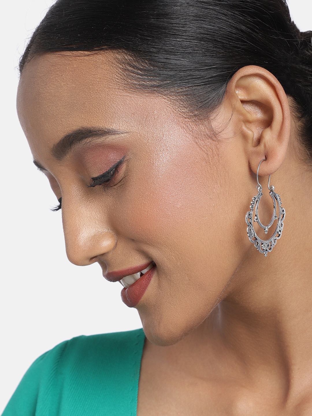 

Ayesha Set of 2 Oxidized Silver-Toned Circular Hoop Earrings