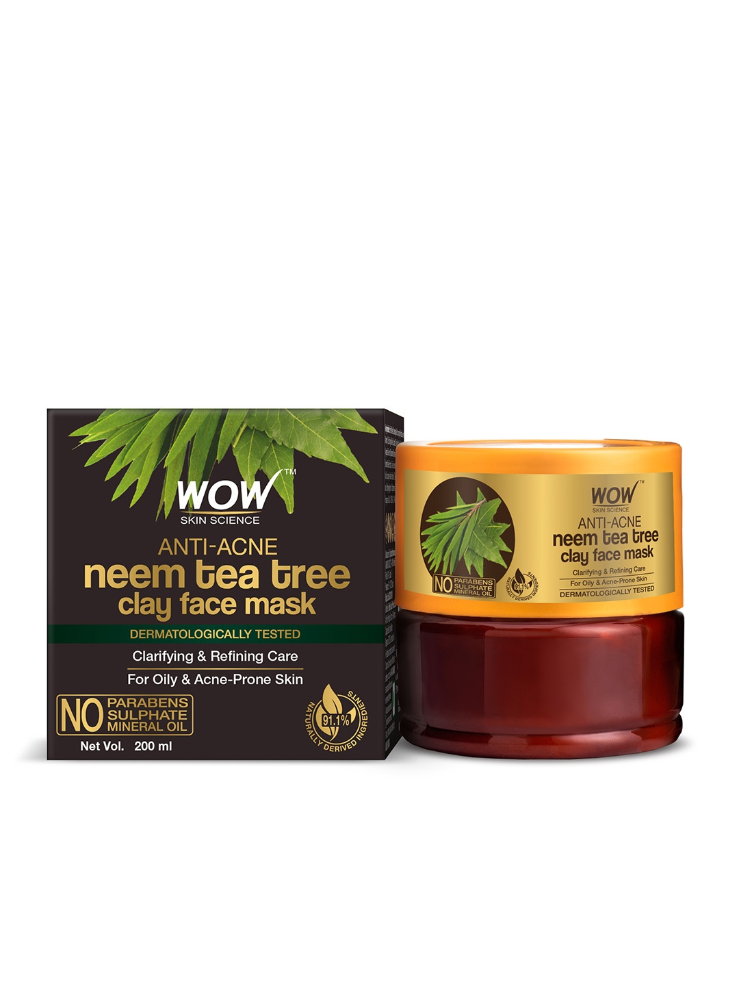 

WOW SKIN SCIENCE Anti-Acne Neem & Tea Tree Clay Face Mask 200 ml, Brown